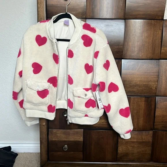 Nwt Women's No Boundaries Heart Print Jacket New Sz Large - Picture 2 of 3